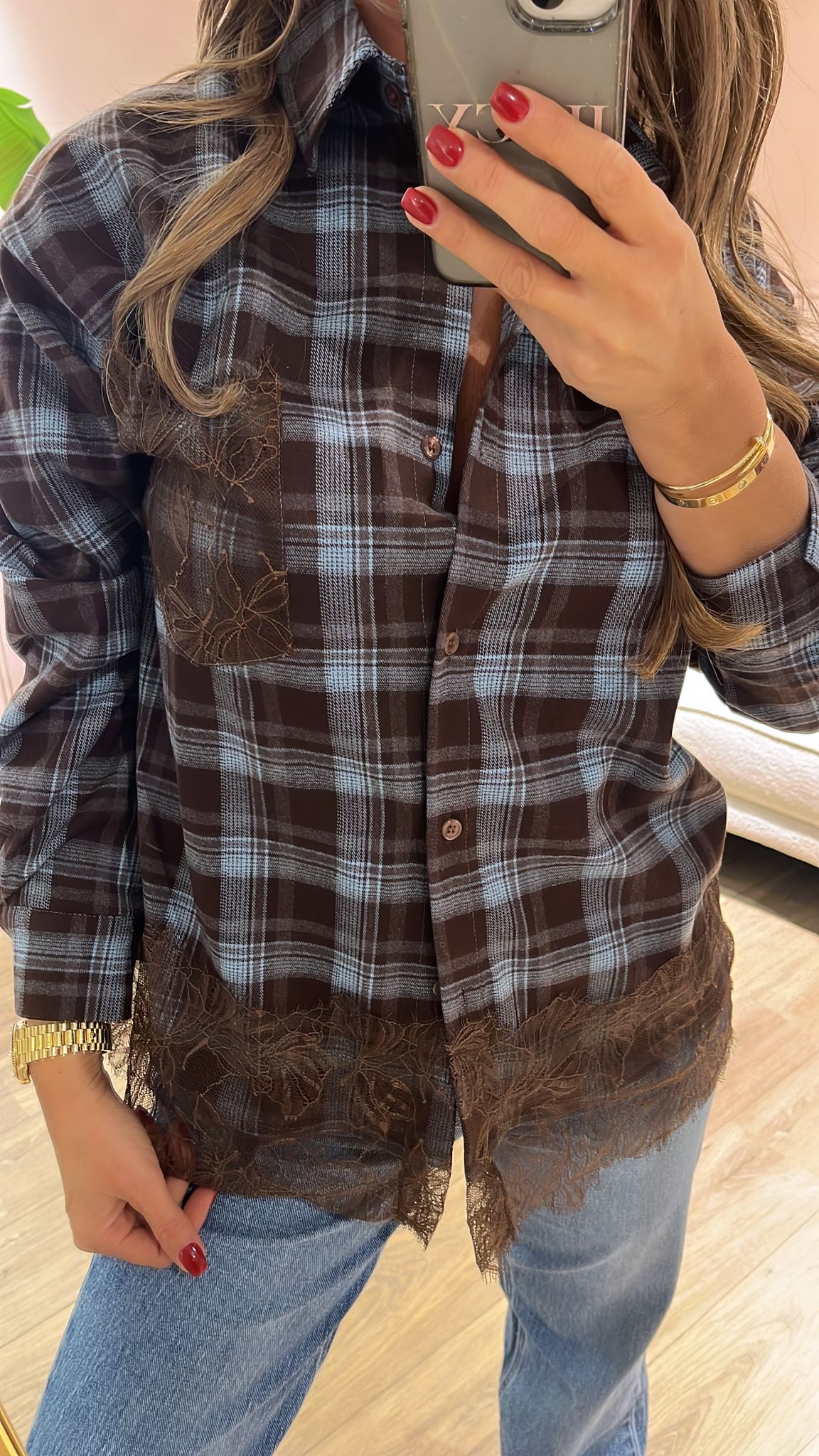 Luna Lace Check Blouse