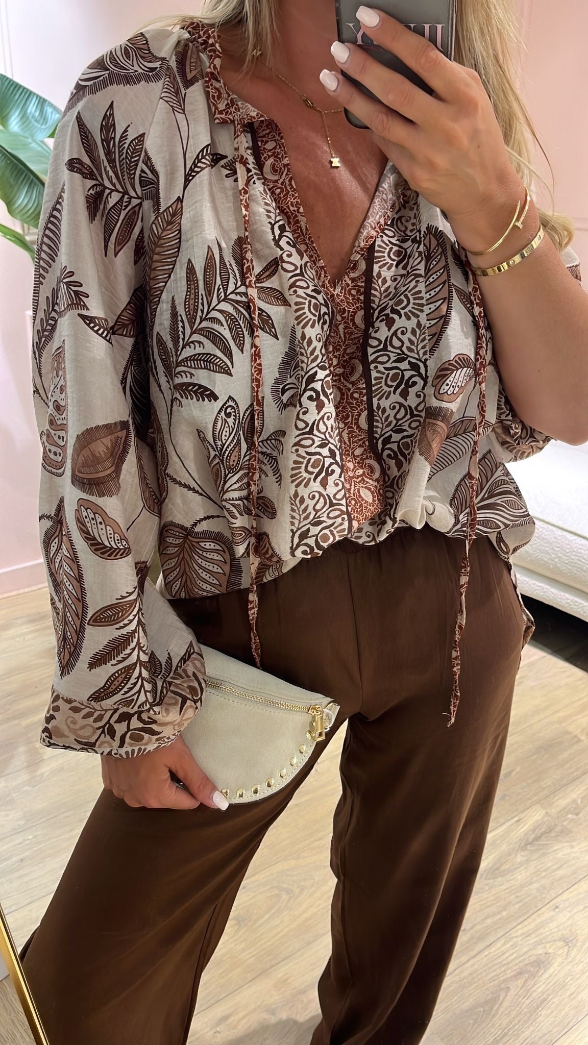 Printed Chic Blouse - Creme