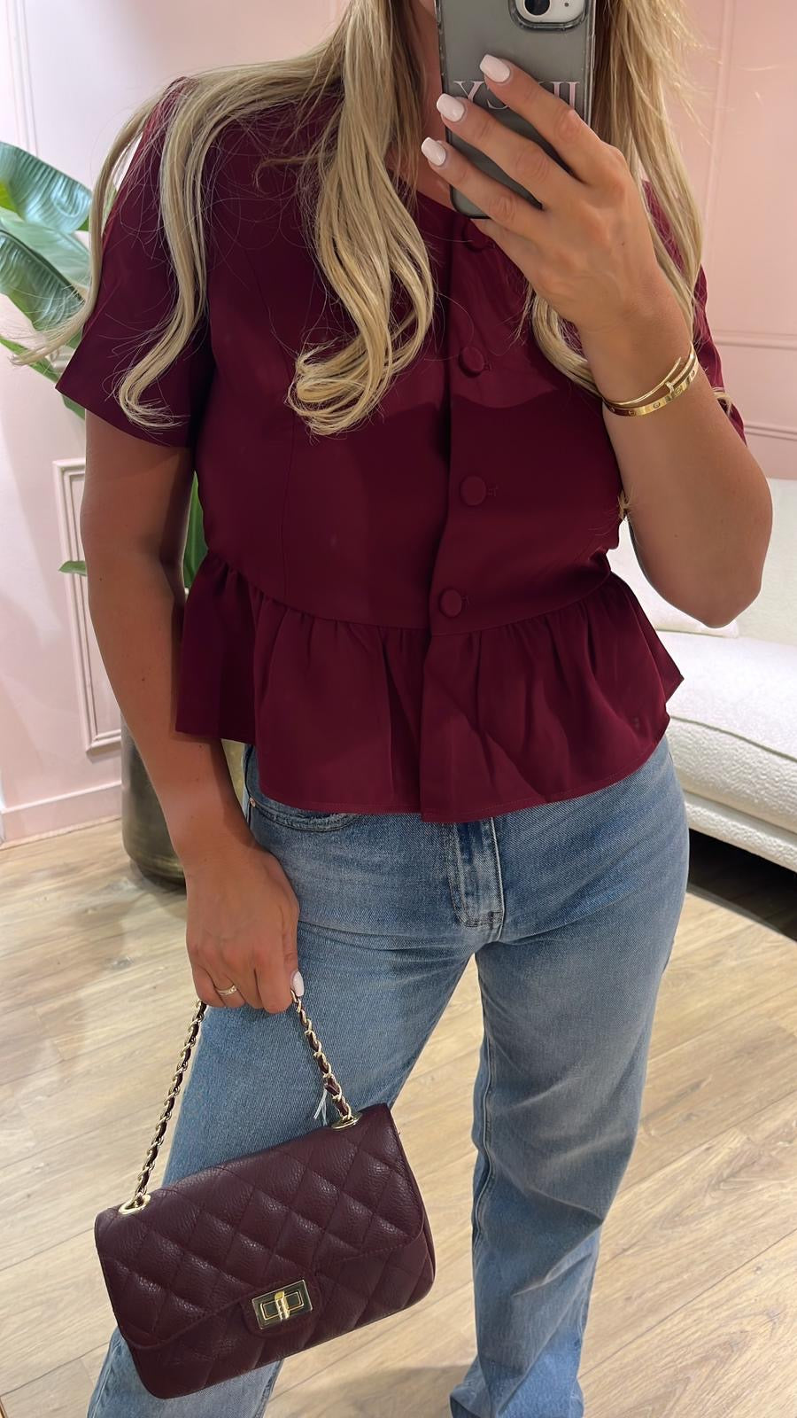 Sweet Button Top - Bordeaux