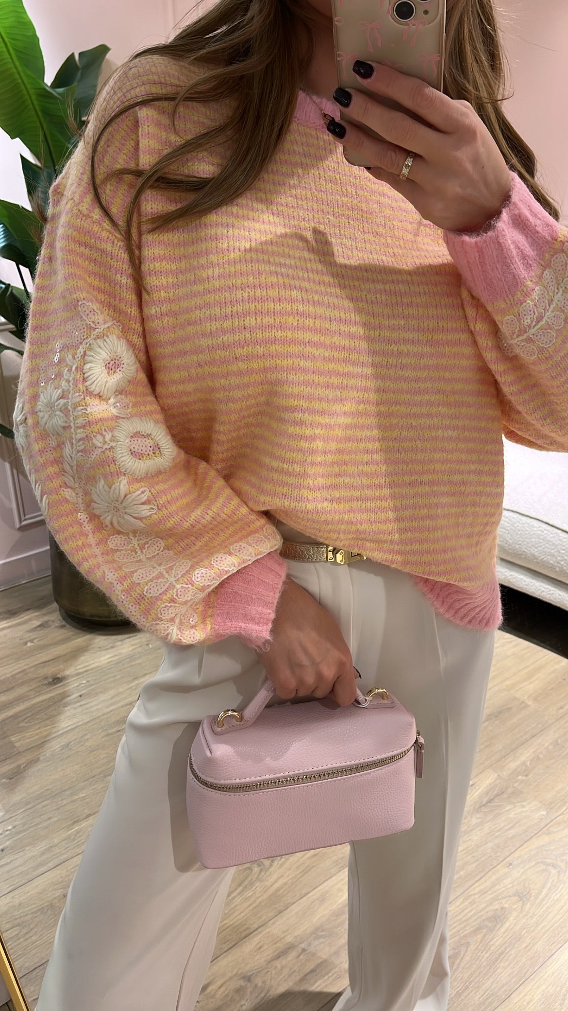 Trui Belle Streep Peach Roze