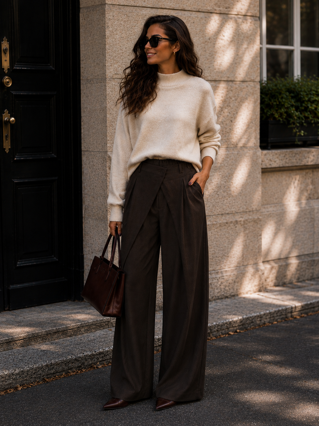 Elara Wide Leg Pantalon - bruin