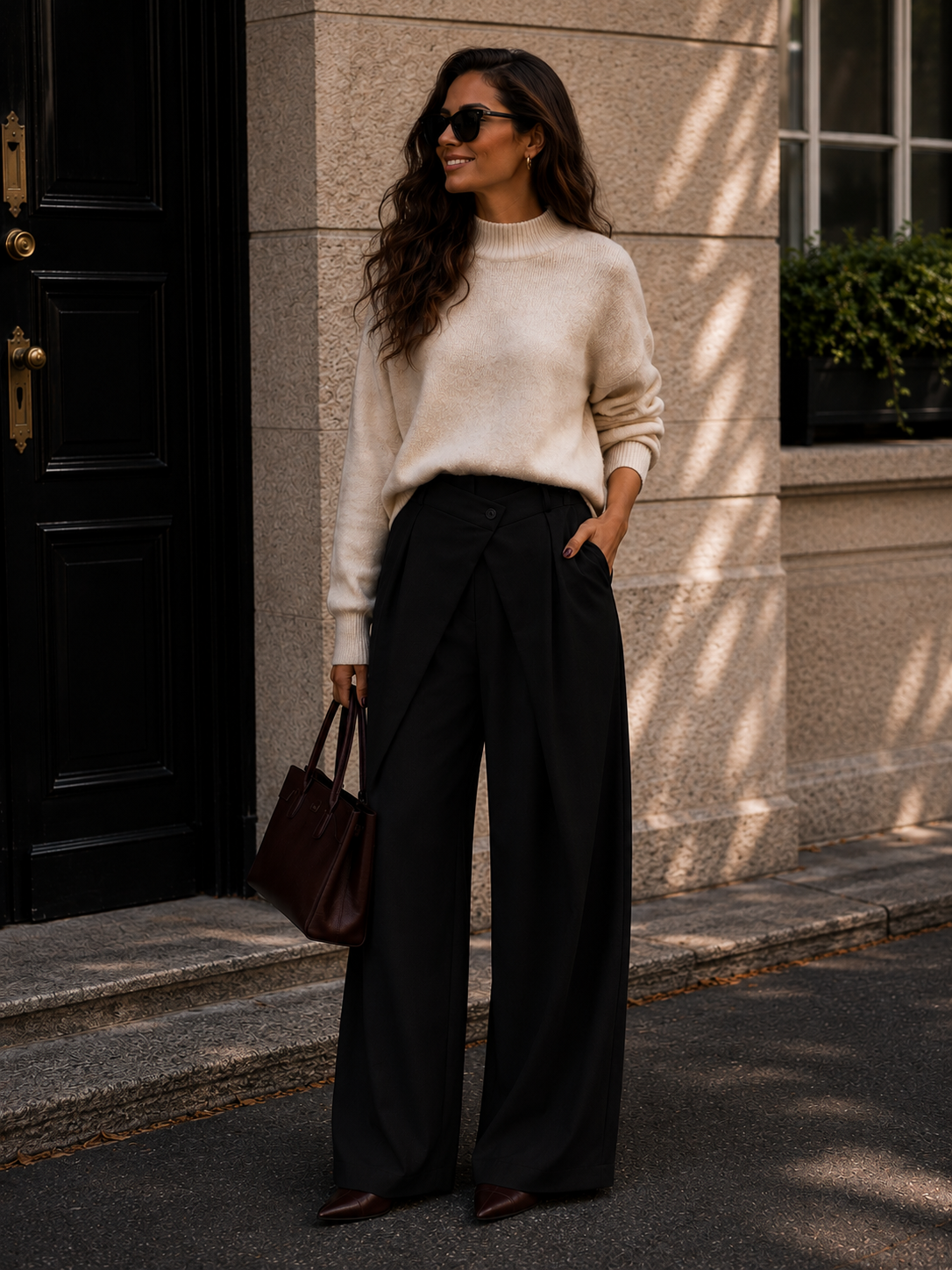 Elara Wide Leg Pantalon - zwart
