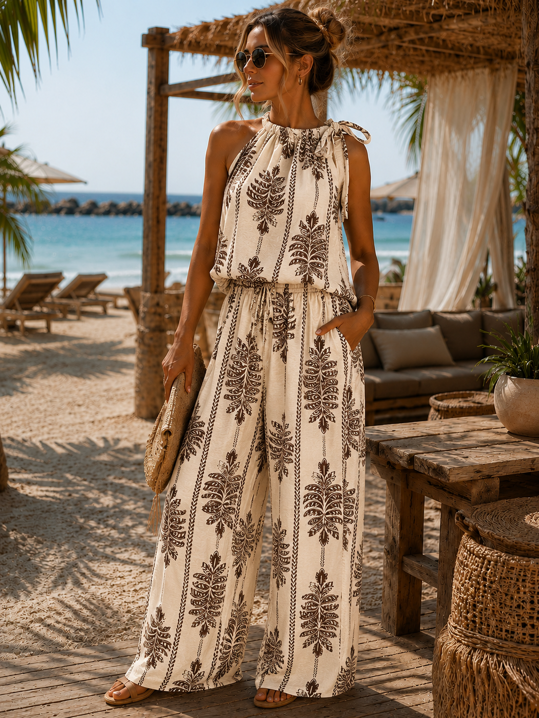 Palma Wide Leg Broek - beige