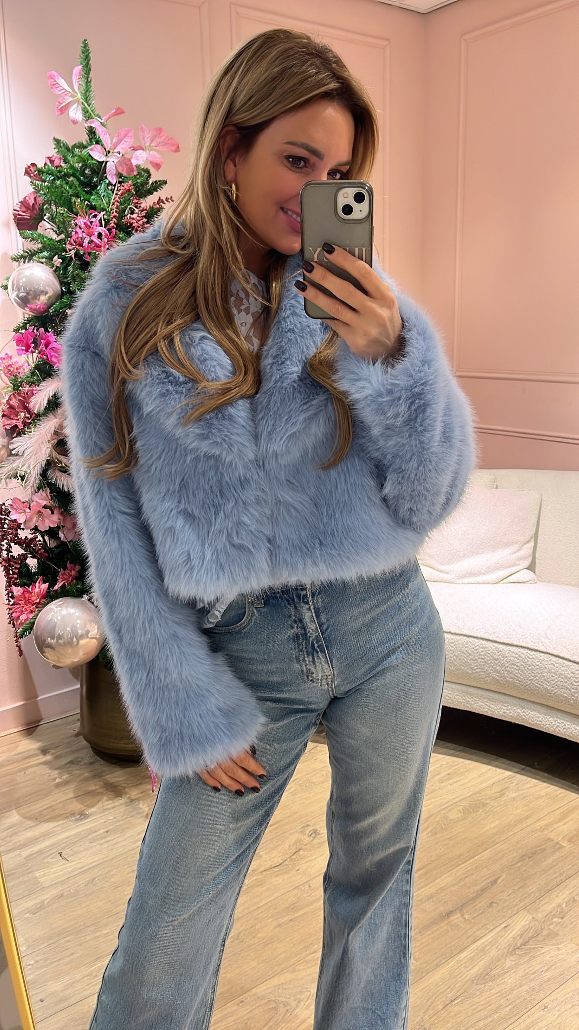 Faux Fur Jas Noe Blauw