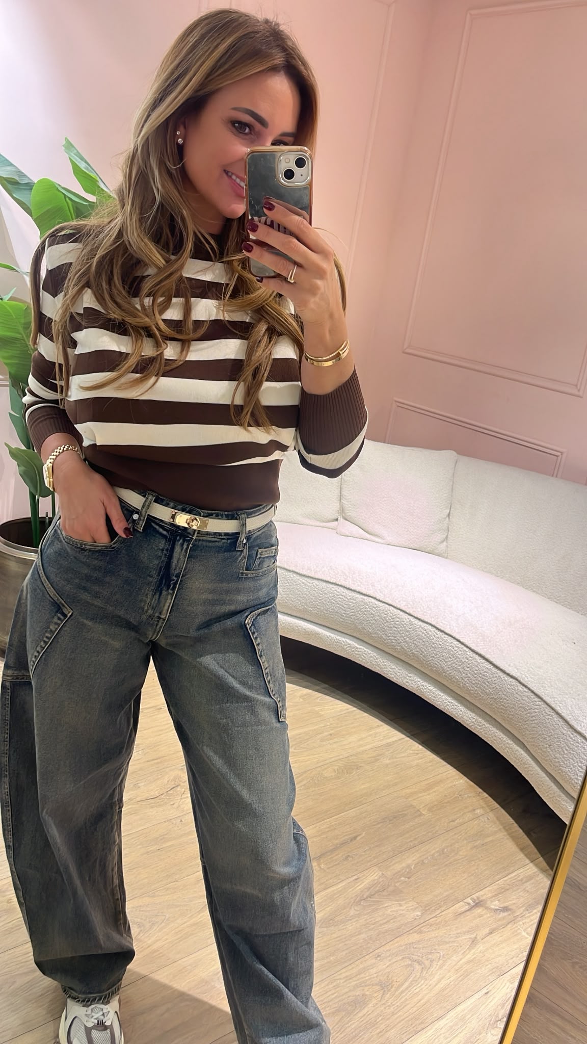 Mila Stripe Top - bruin/ crème