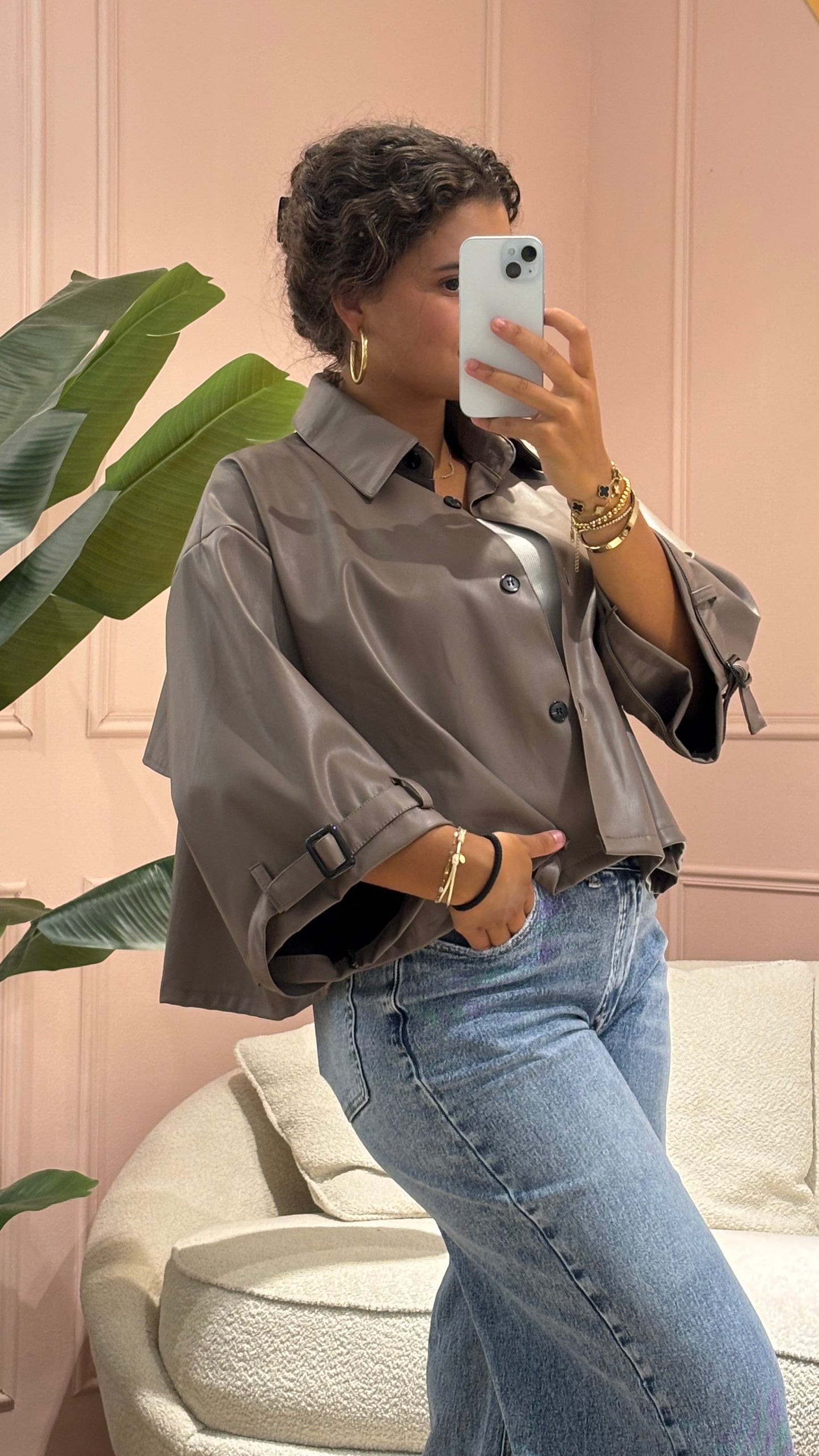 Leren trenchcoat - Grijs