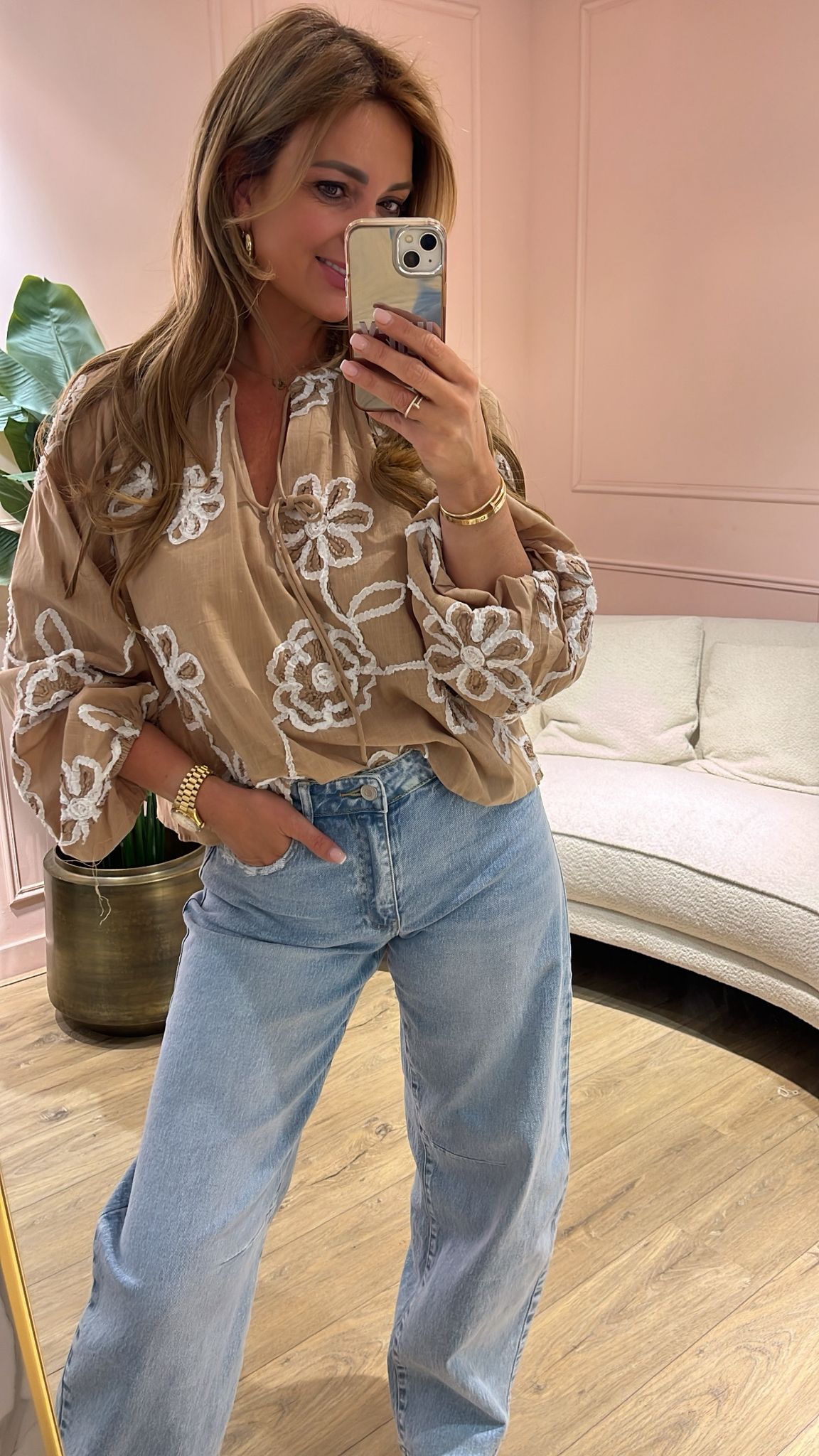 Flora Elegance Blouse - sand beige