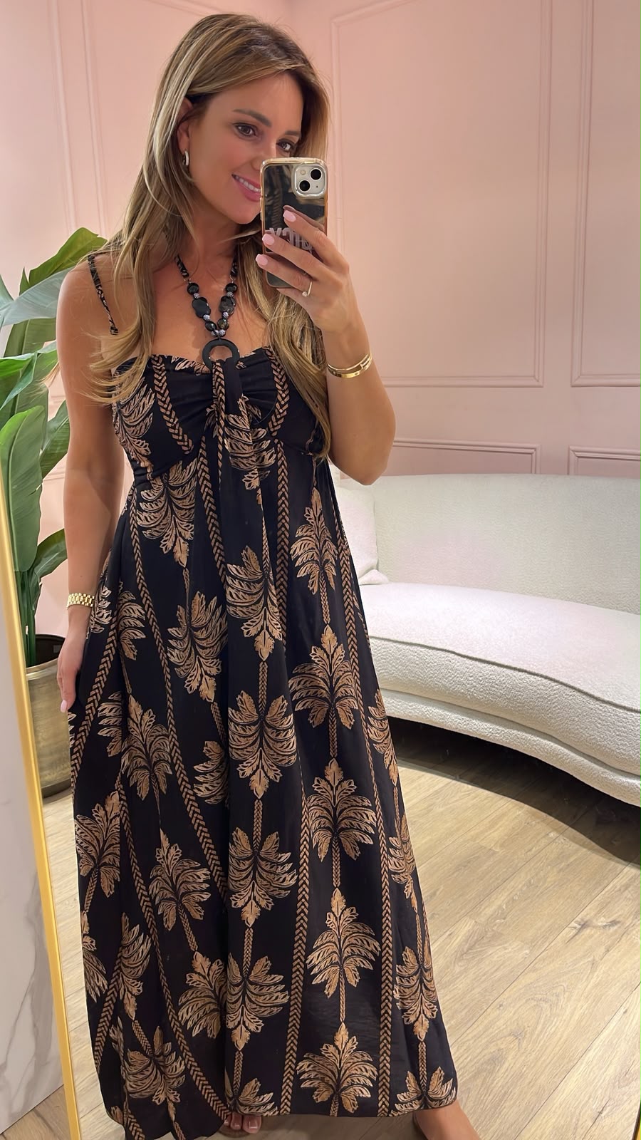 Palm Print Maxi Jurk - zwart