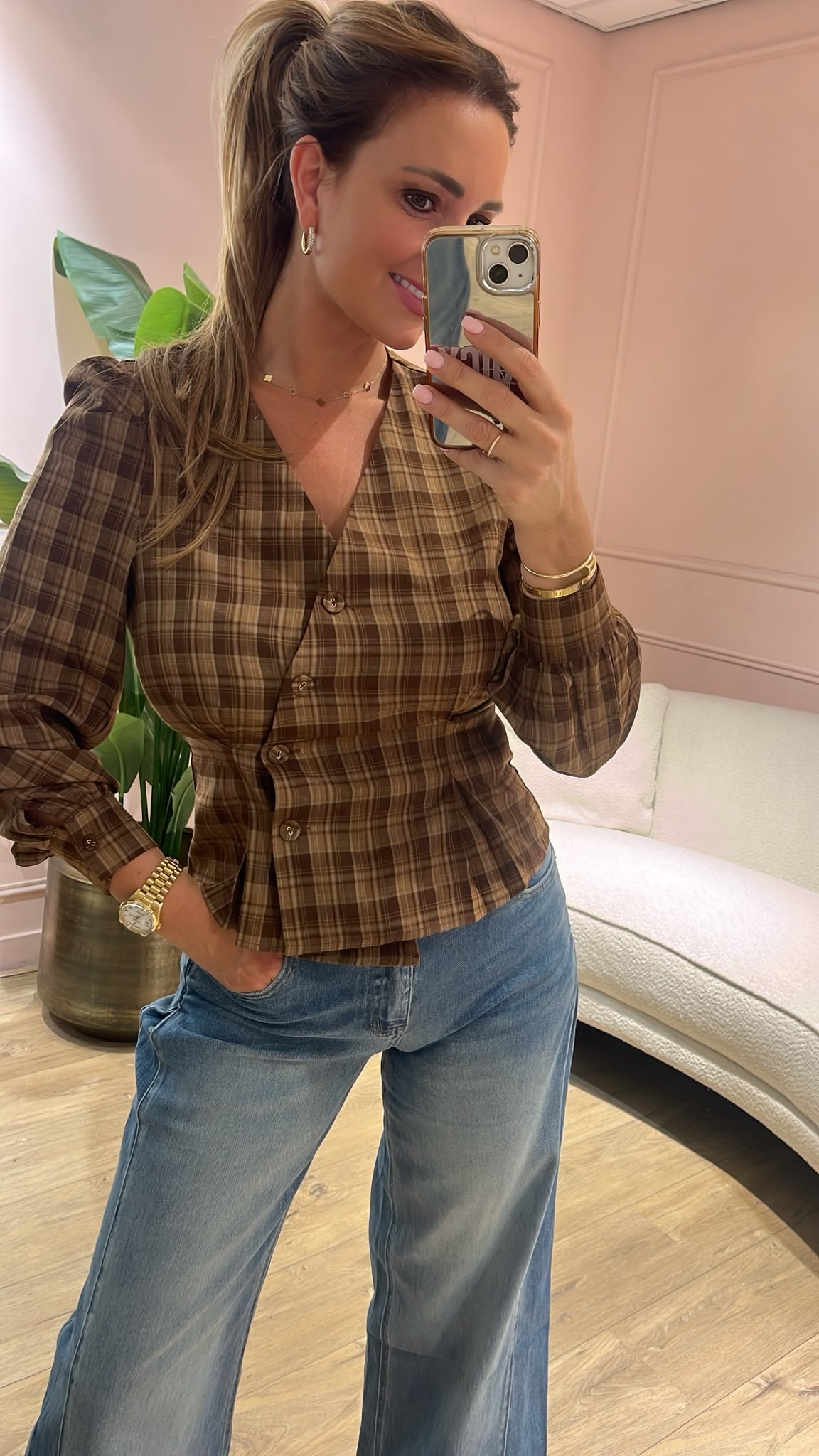 Charlotte Check Blouse - mocha