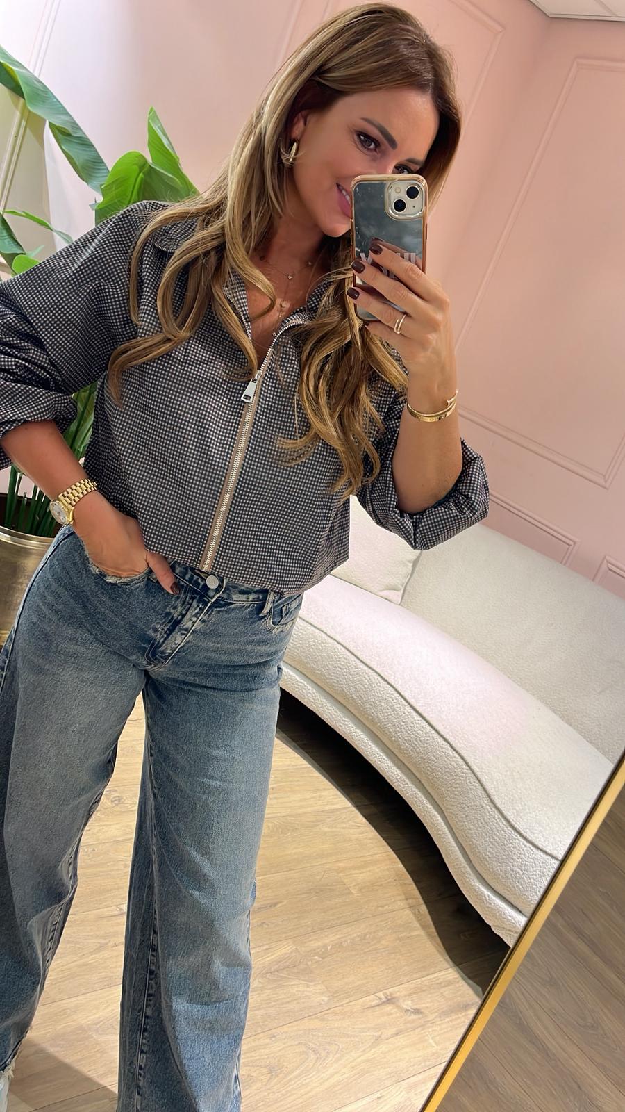 Sienna Check Bomber – navy