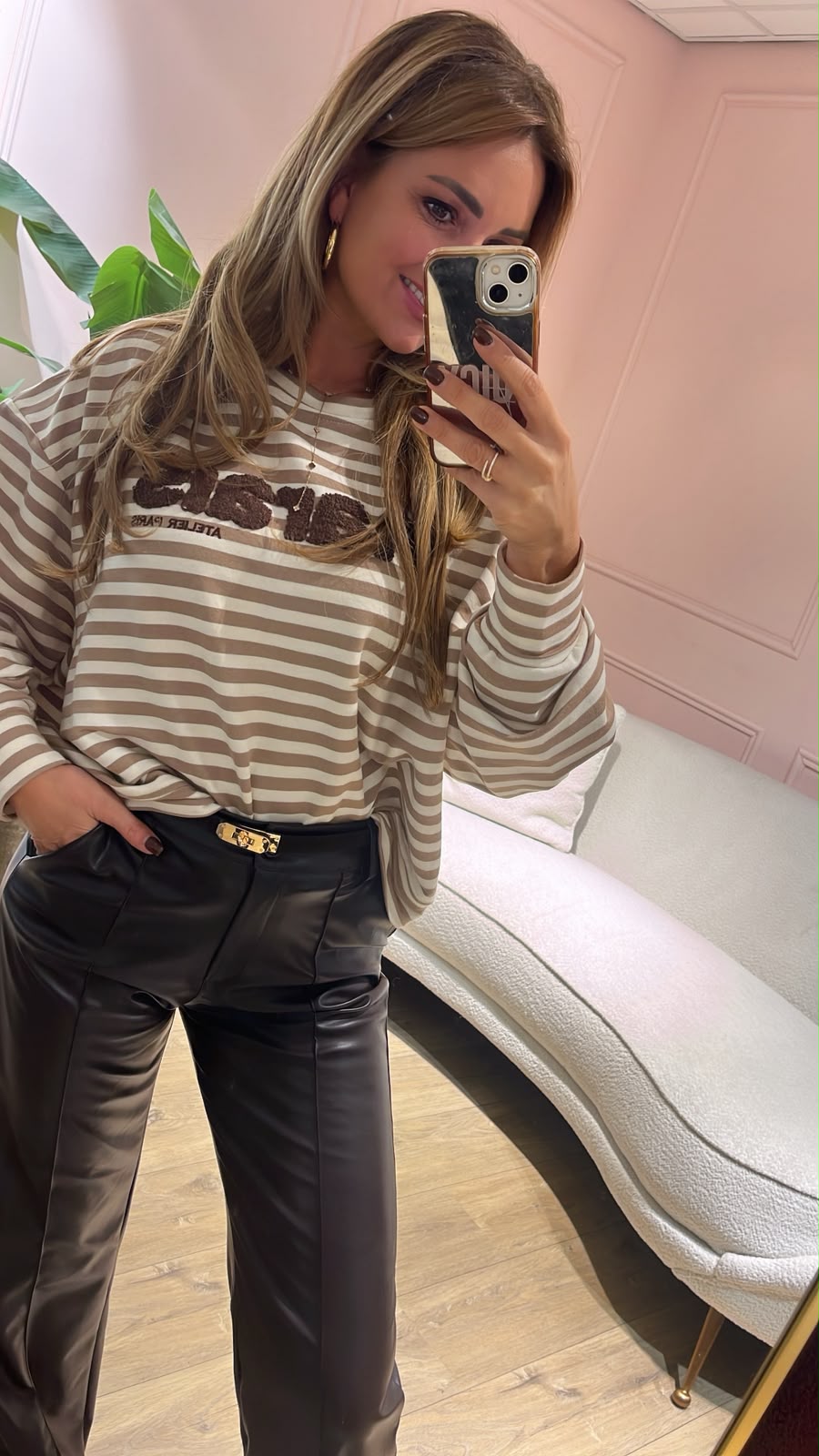 Teddy Stripe Sweater - taupe/ creme