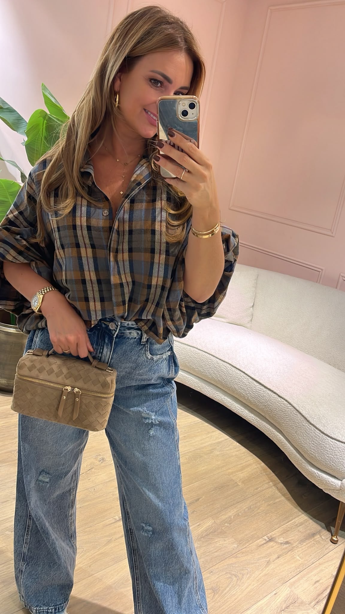 The Autumn Check Blouse - blue / brown