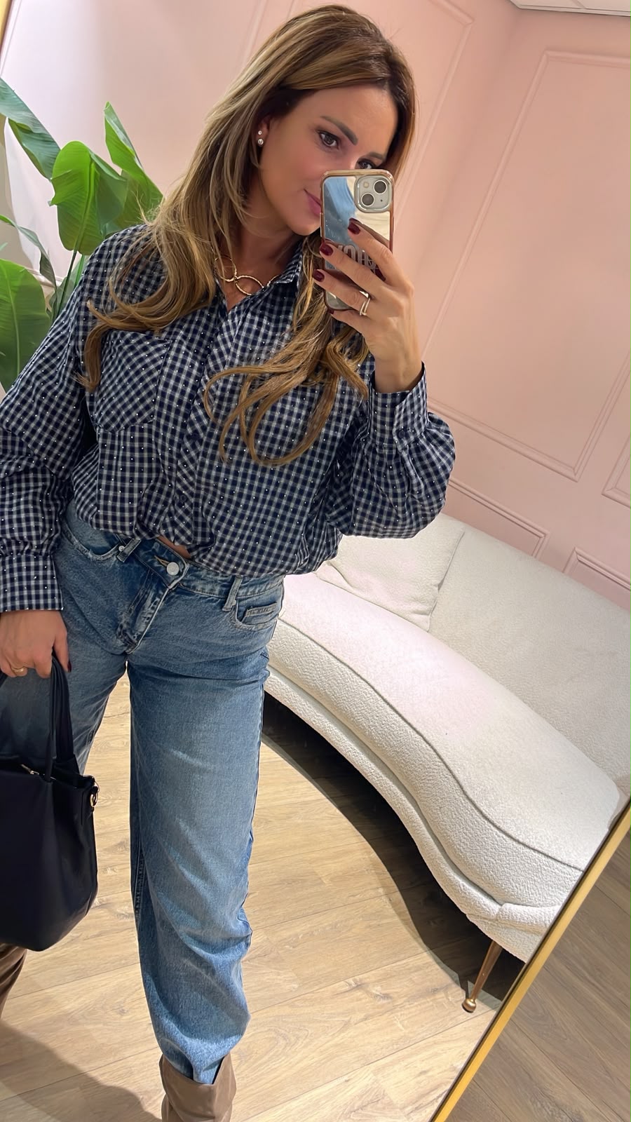 Sparkle Check Blouse - navy