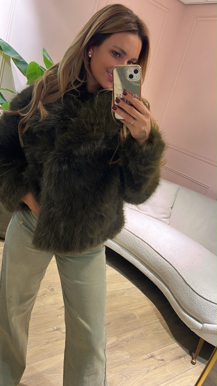 Olivia Faux Fur Jacket - dark khaki