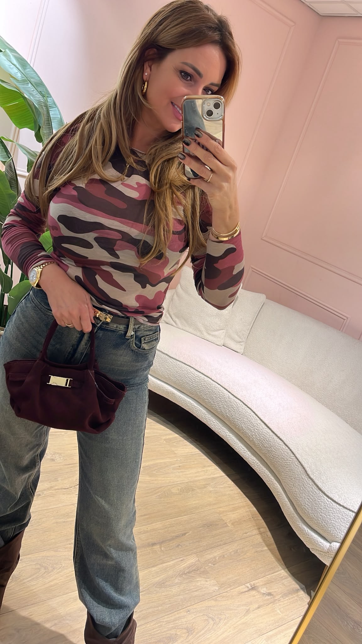 Camo Cashmere Top - bordeaux/ roze