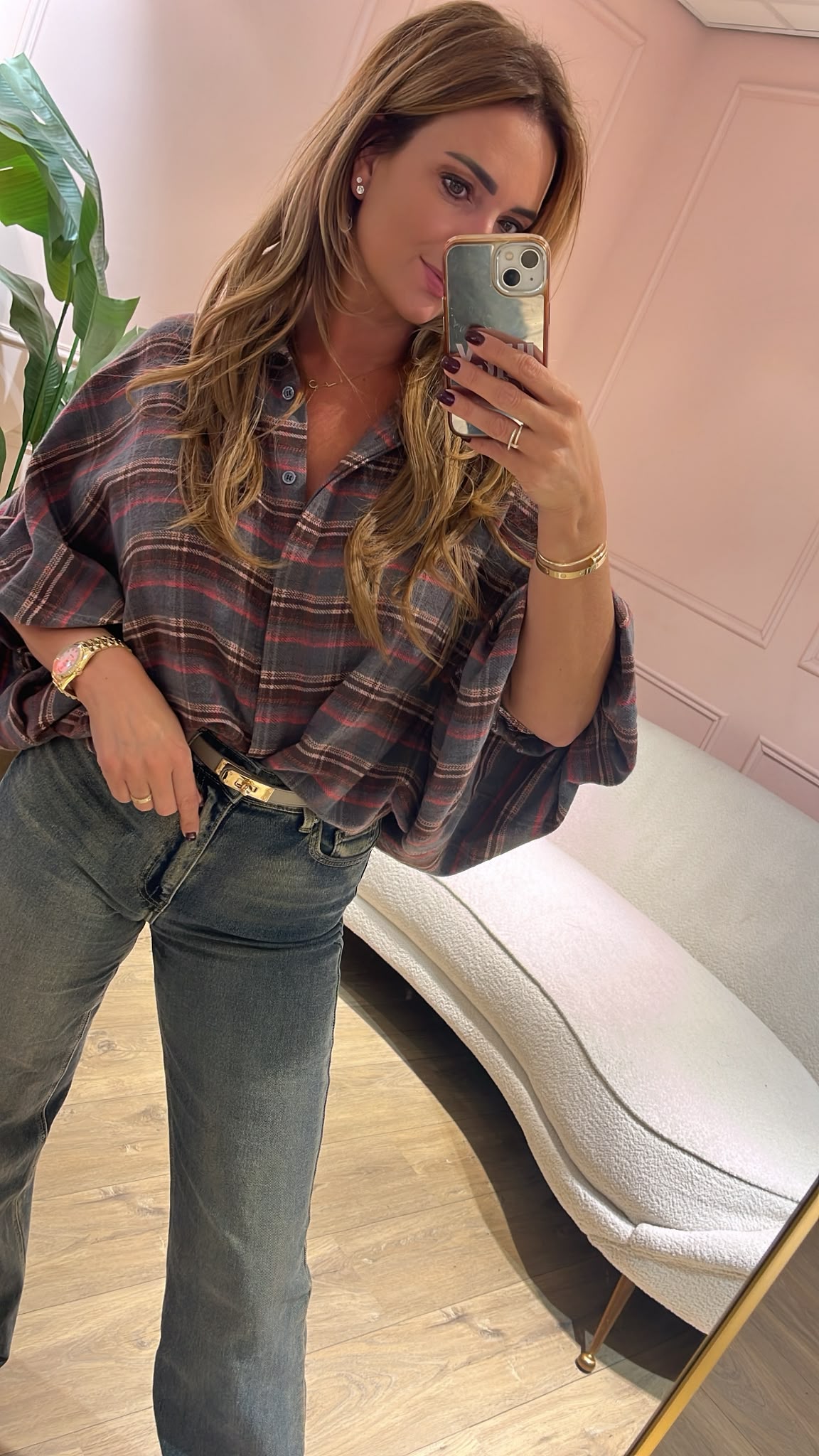 The Autumn Check Blouse - grijs/ oudroze