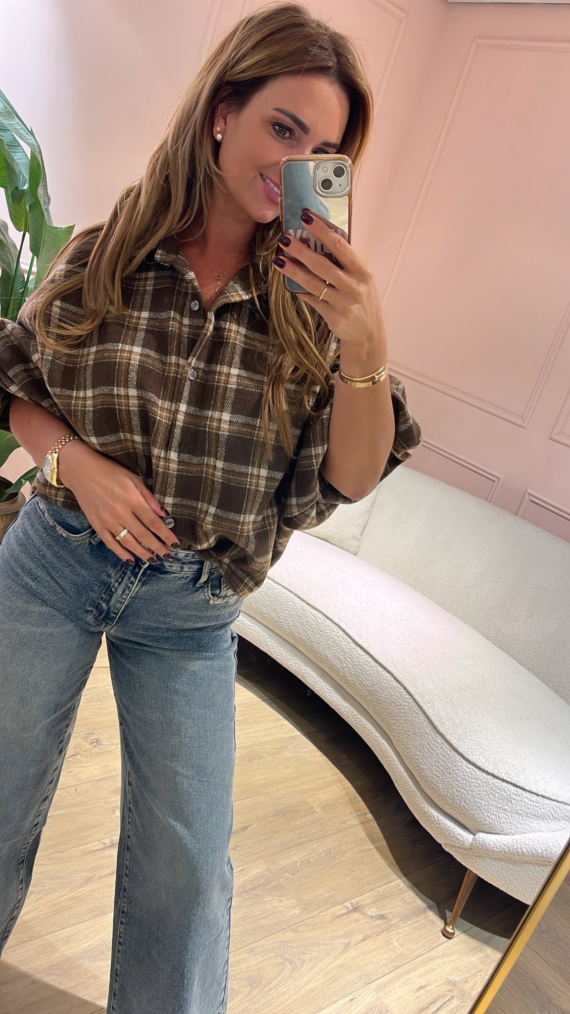 The Autumn Check Blouse - bruin/ creme
