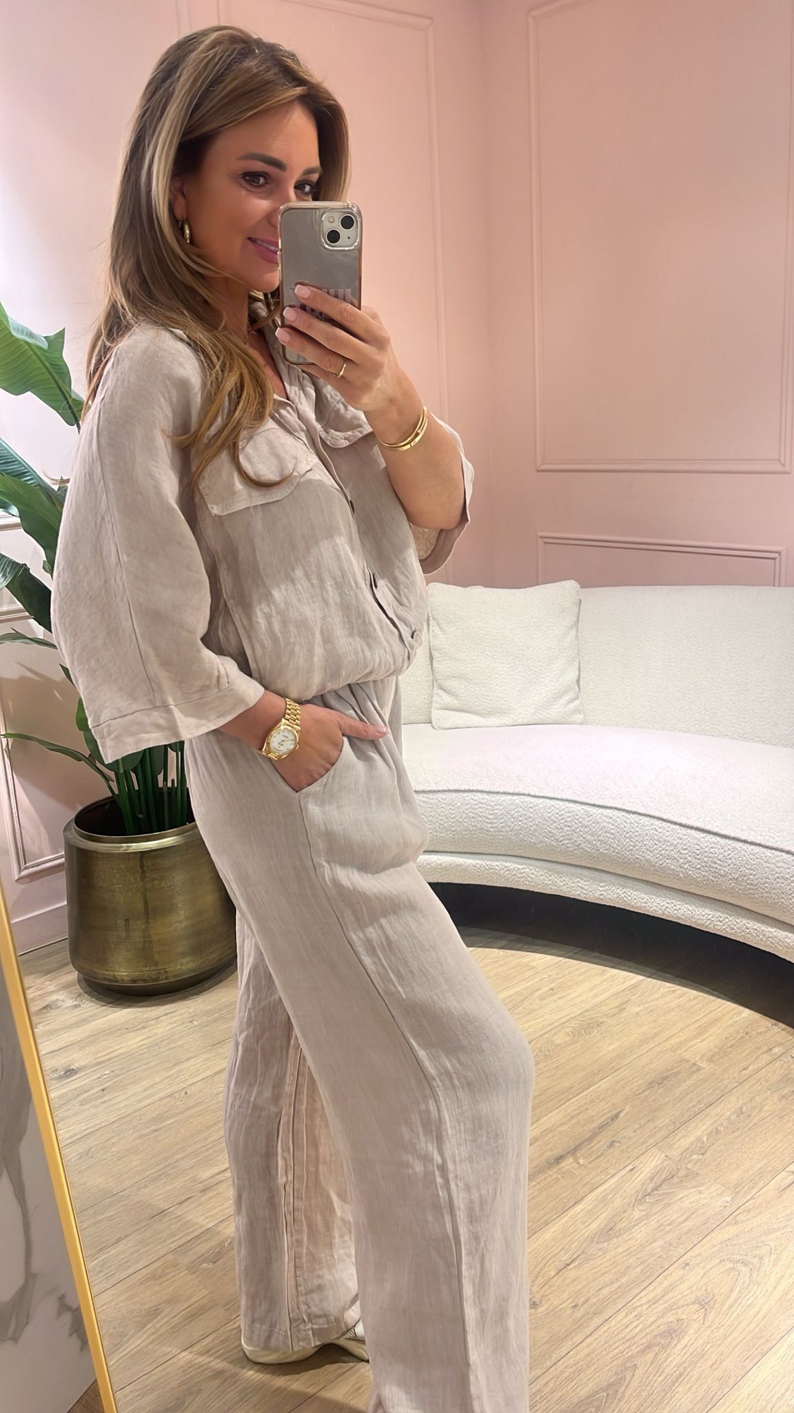 Lina Linnen Top - zandkleur