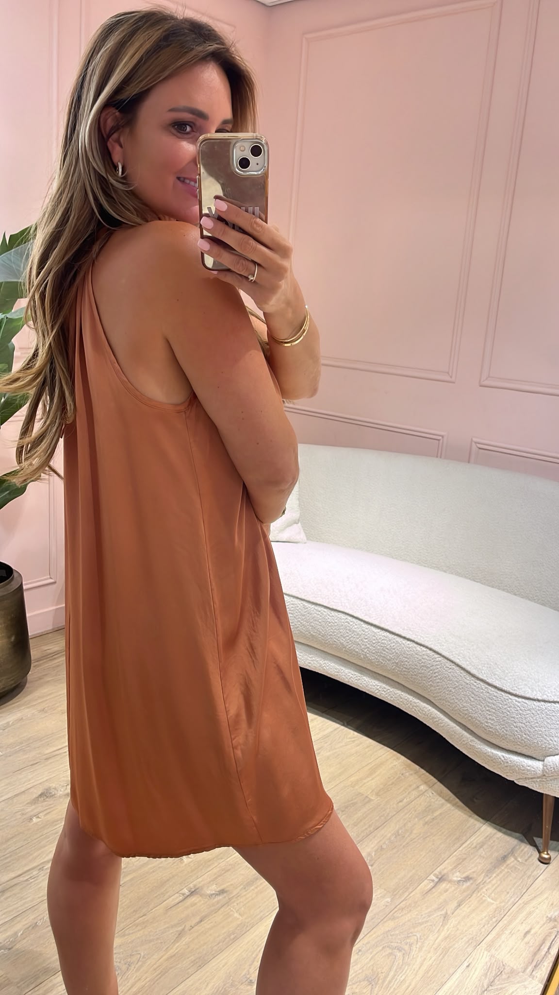 Livia Satin Dress - cognac