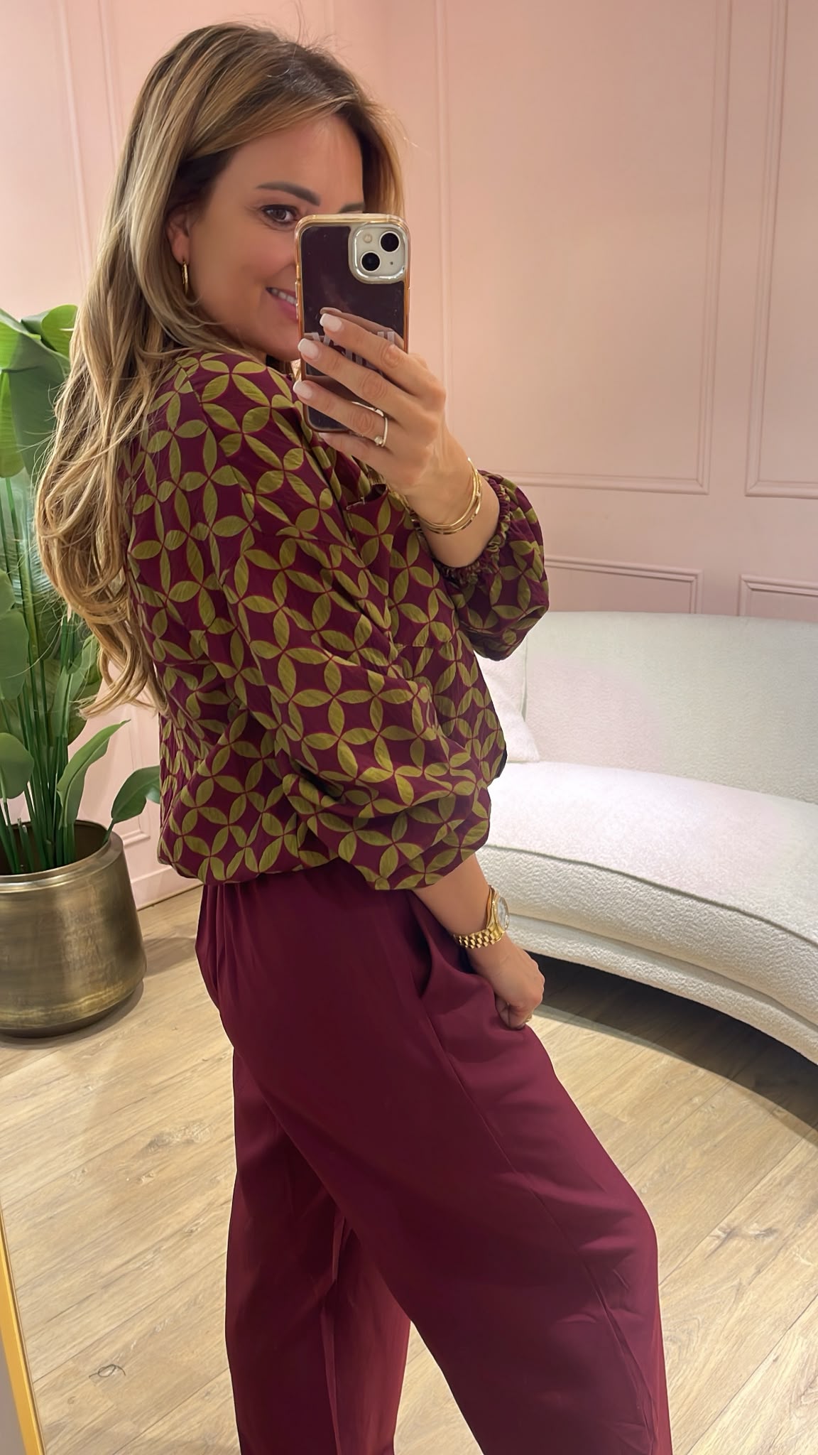 Retro Bloom Blouse - bordeaux / olijf