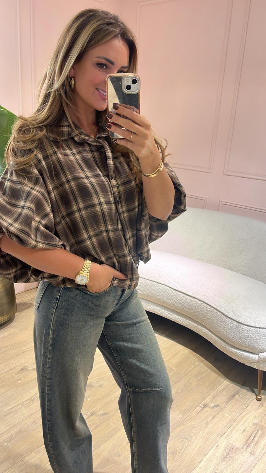 The Autumn Check Blouse - zwart