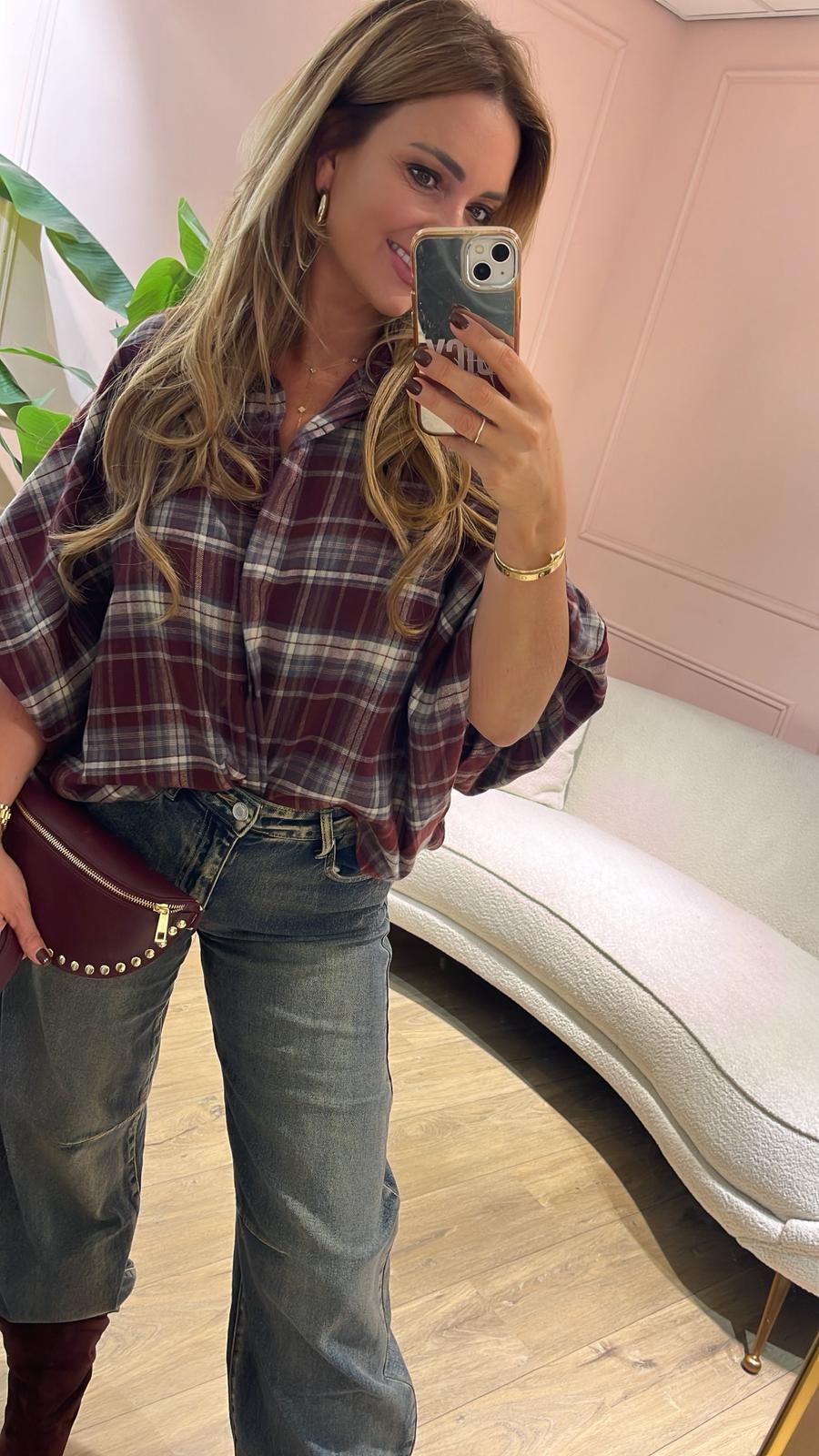The Autumn Check Blouse - burgundy