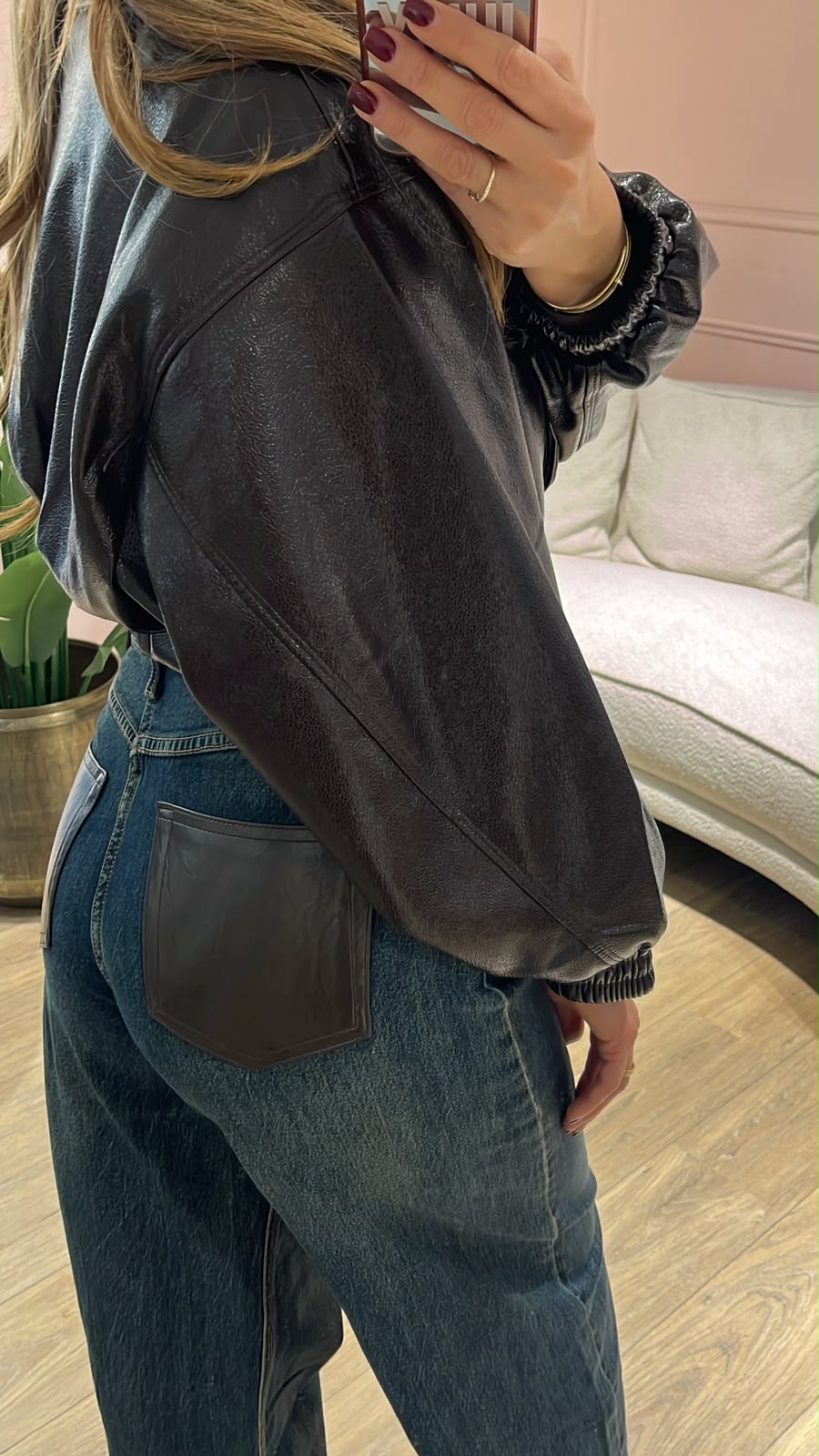 Livia Leather Detail Jeans - donkerbruin