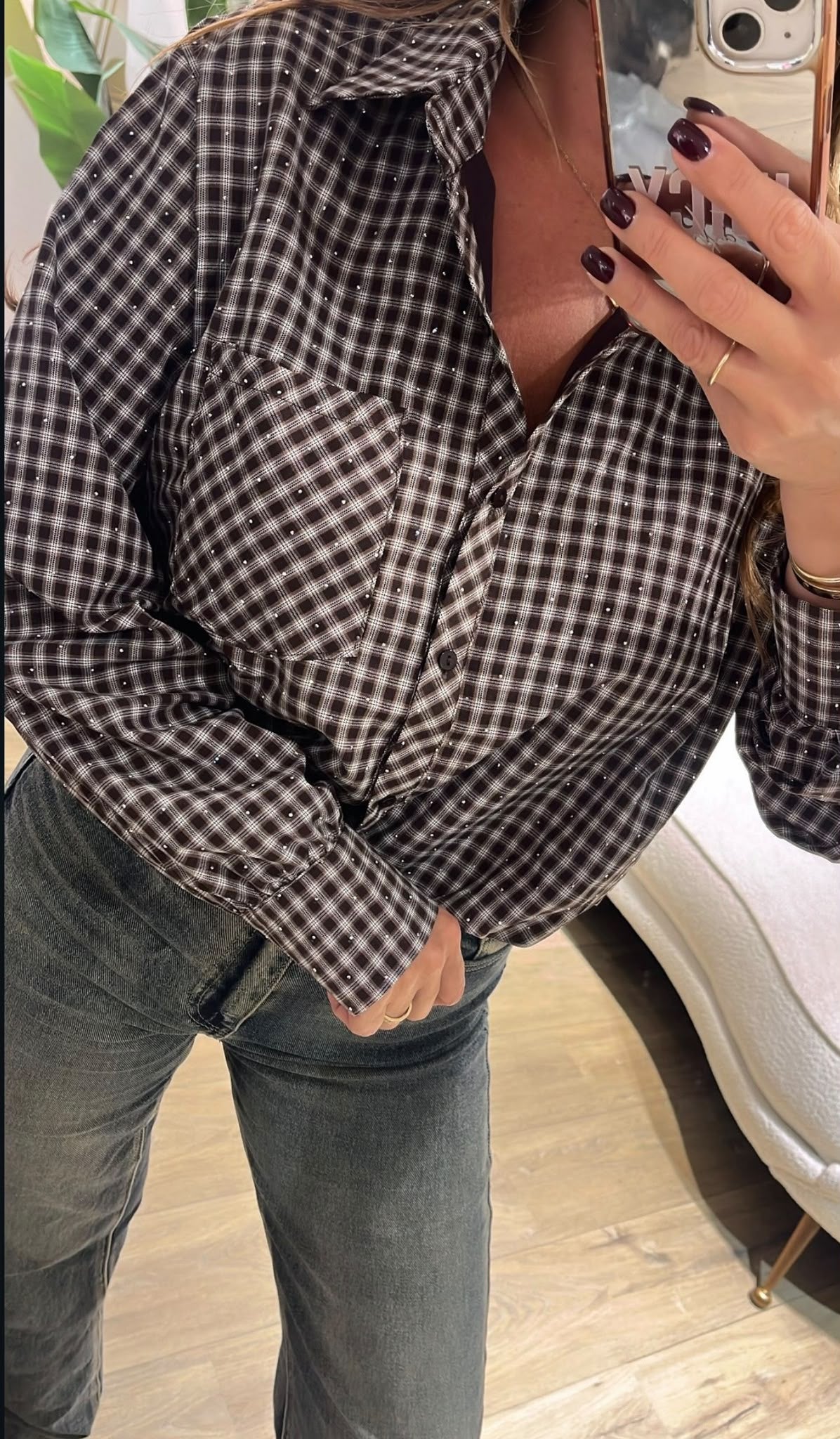Chic Check Blouse - bruin/ ecru