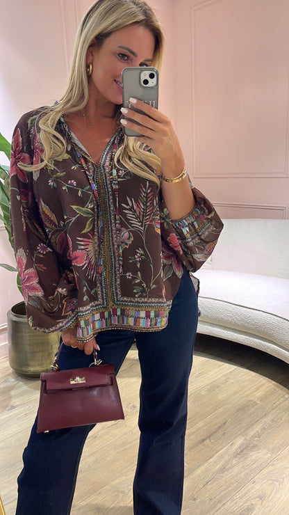 Printed Chic Blouse - Brown/Roze