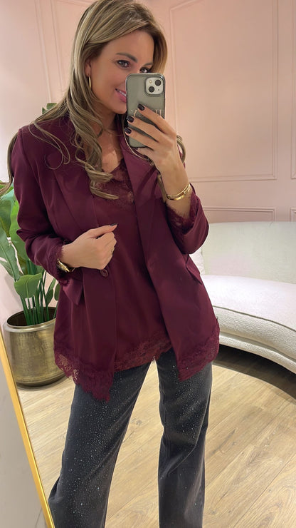 Blazer Bordeaux Lace Detail