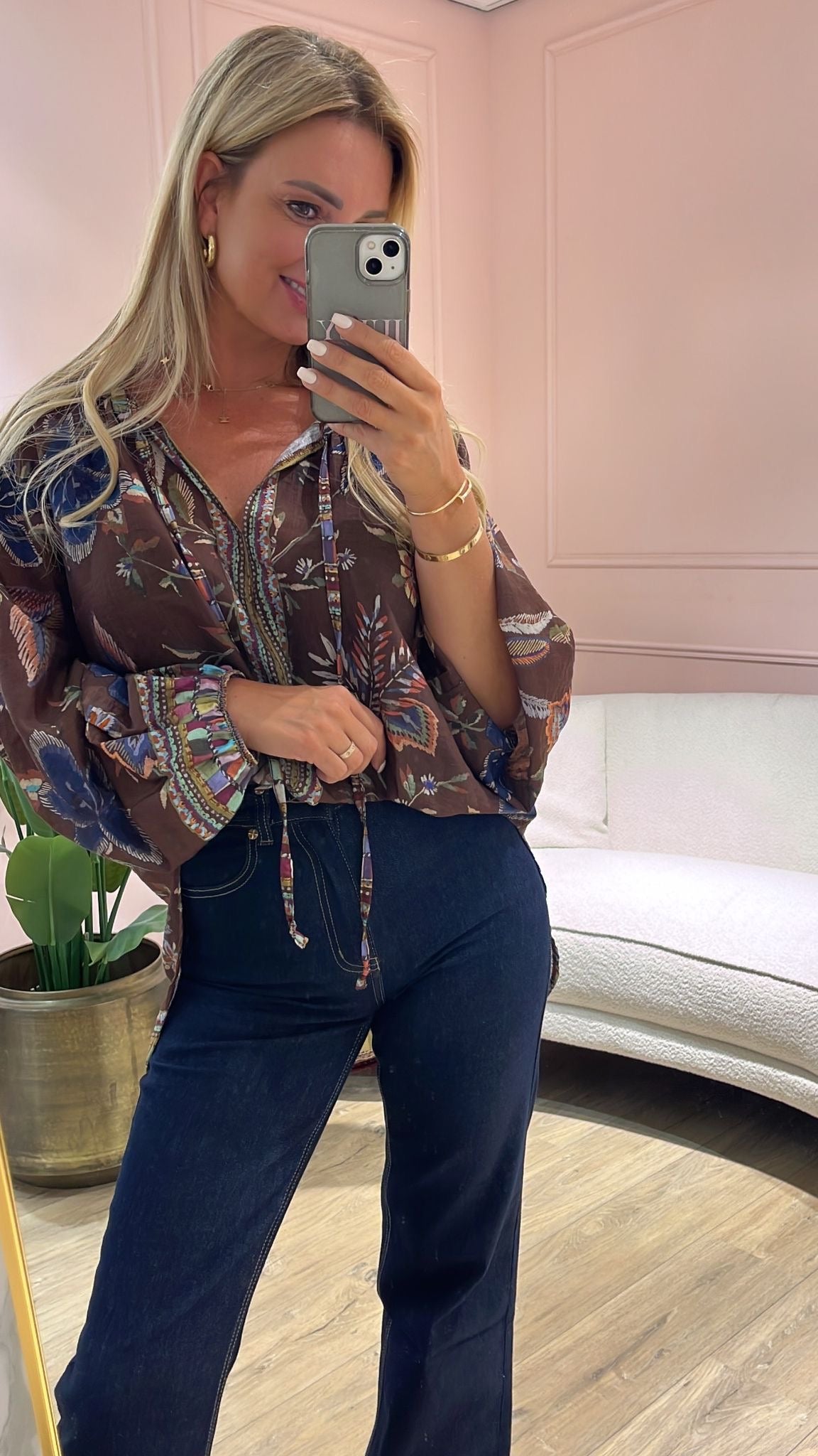 Printed Chic Blouse - Brown/Blue