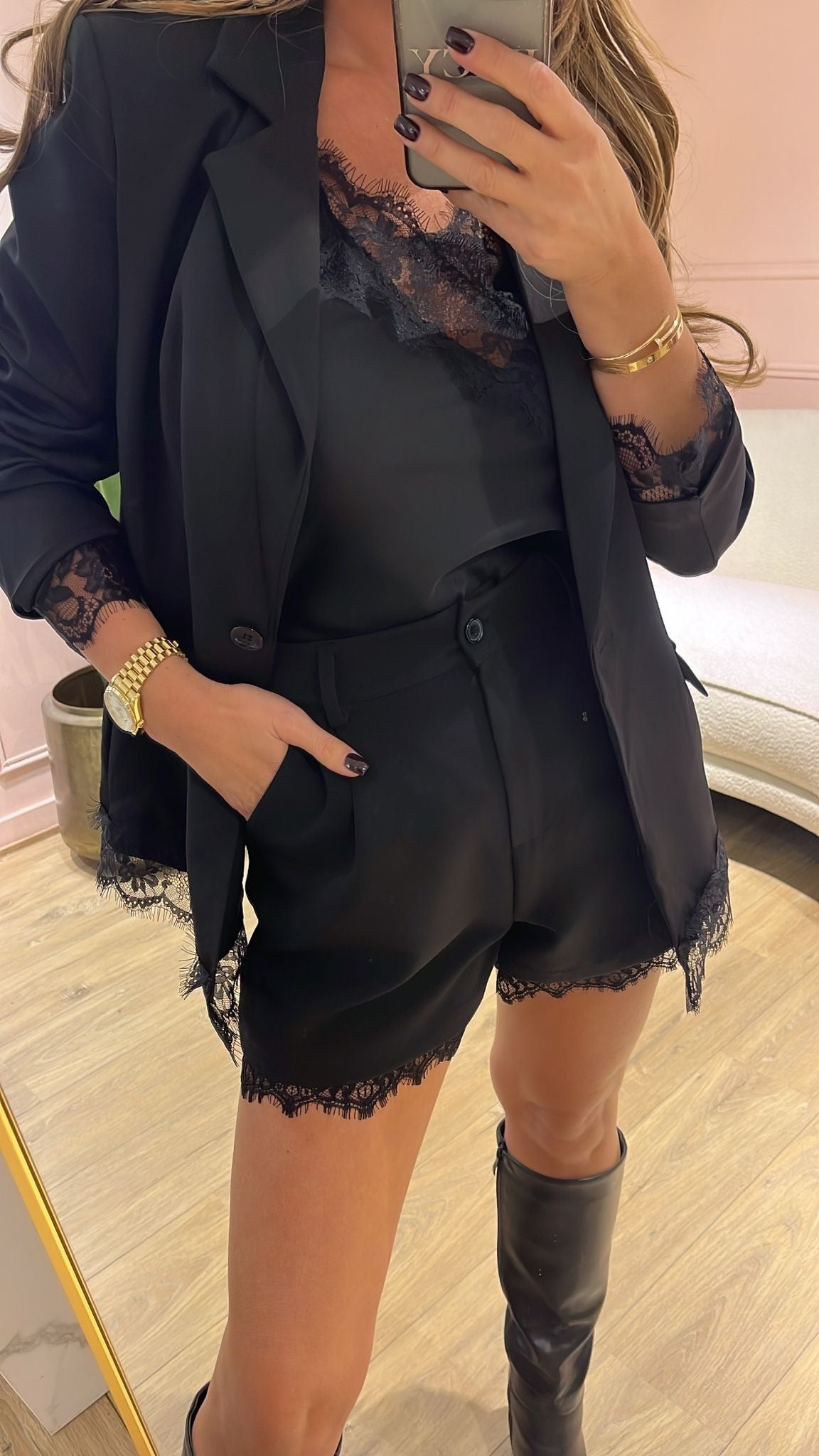 Lace Trim Shorts Black