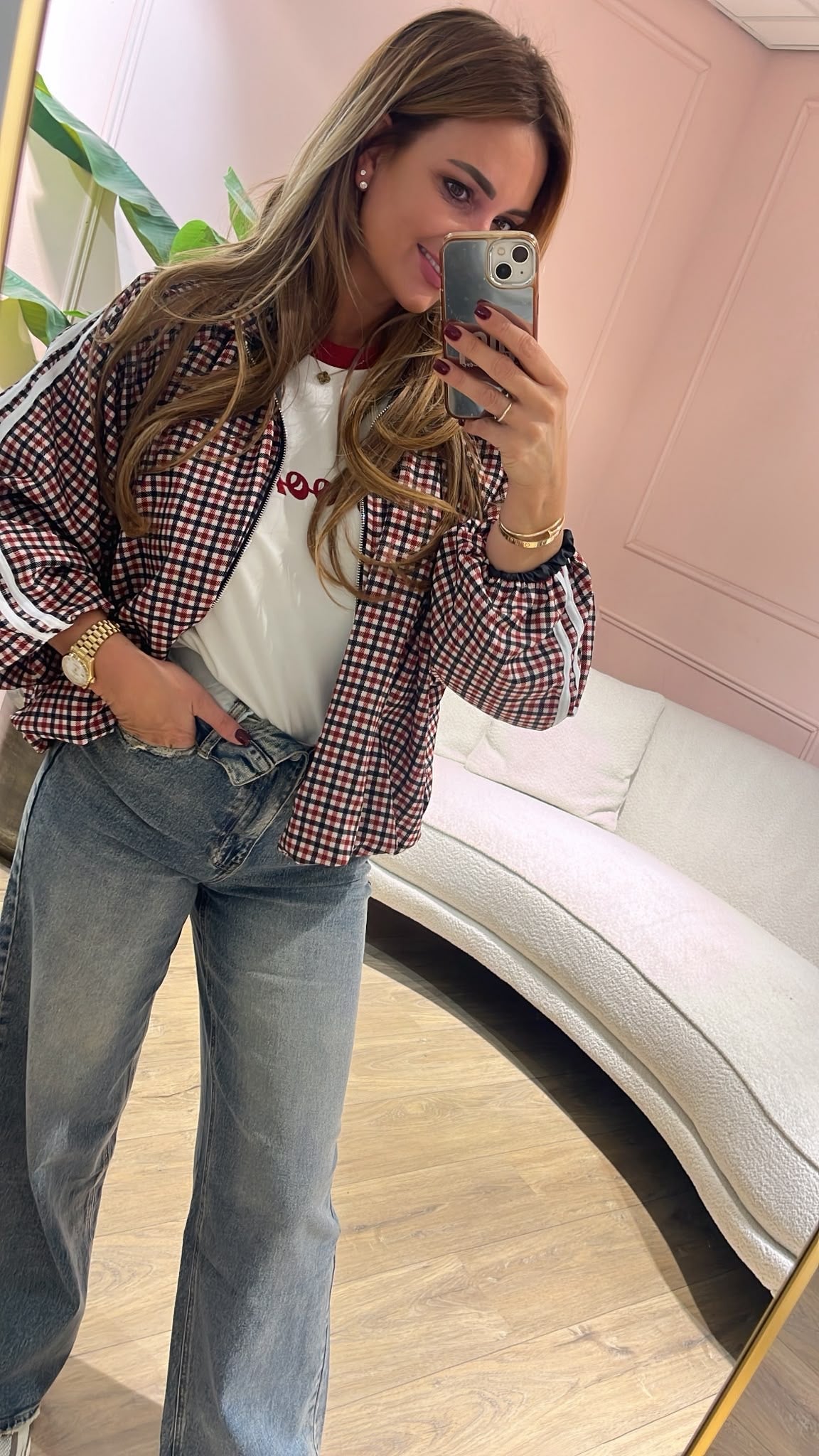 Retro Check Bomber - bordeaux/ zwart