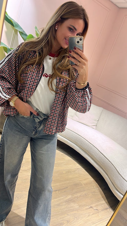 Retro Check Bomber - bordeaux/ zwart