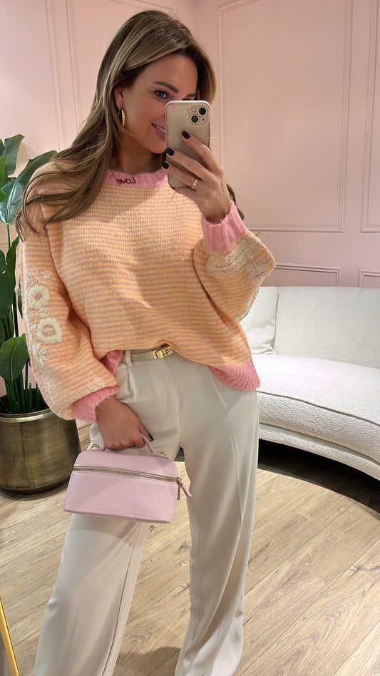 Trui Belle Streep Peach Roze