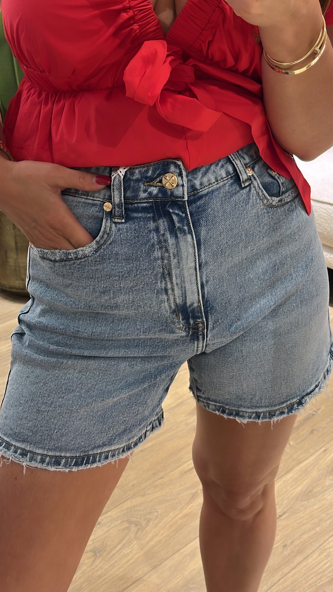 Short Queen Hearts Gold Dark Denim
