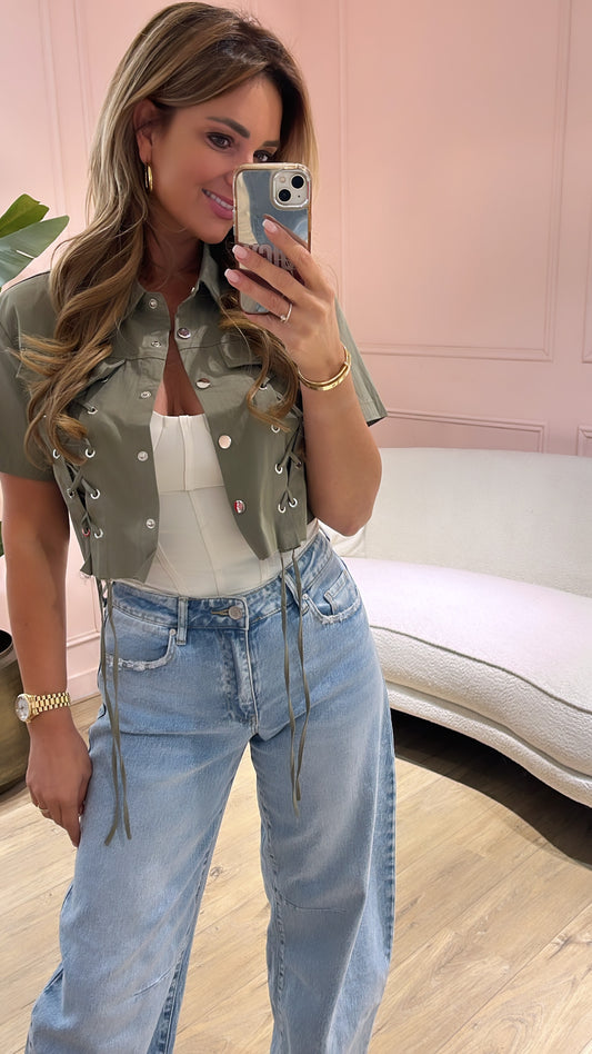 Lace Up Blouse Groen