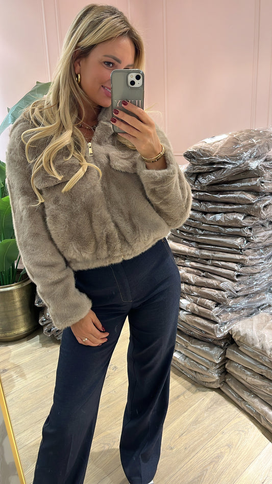 Faux fur Jas Lieke Taupe