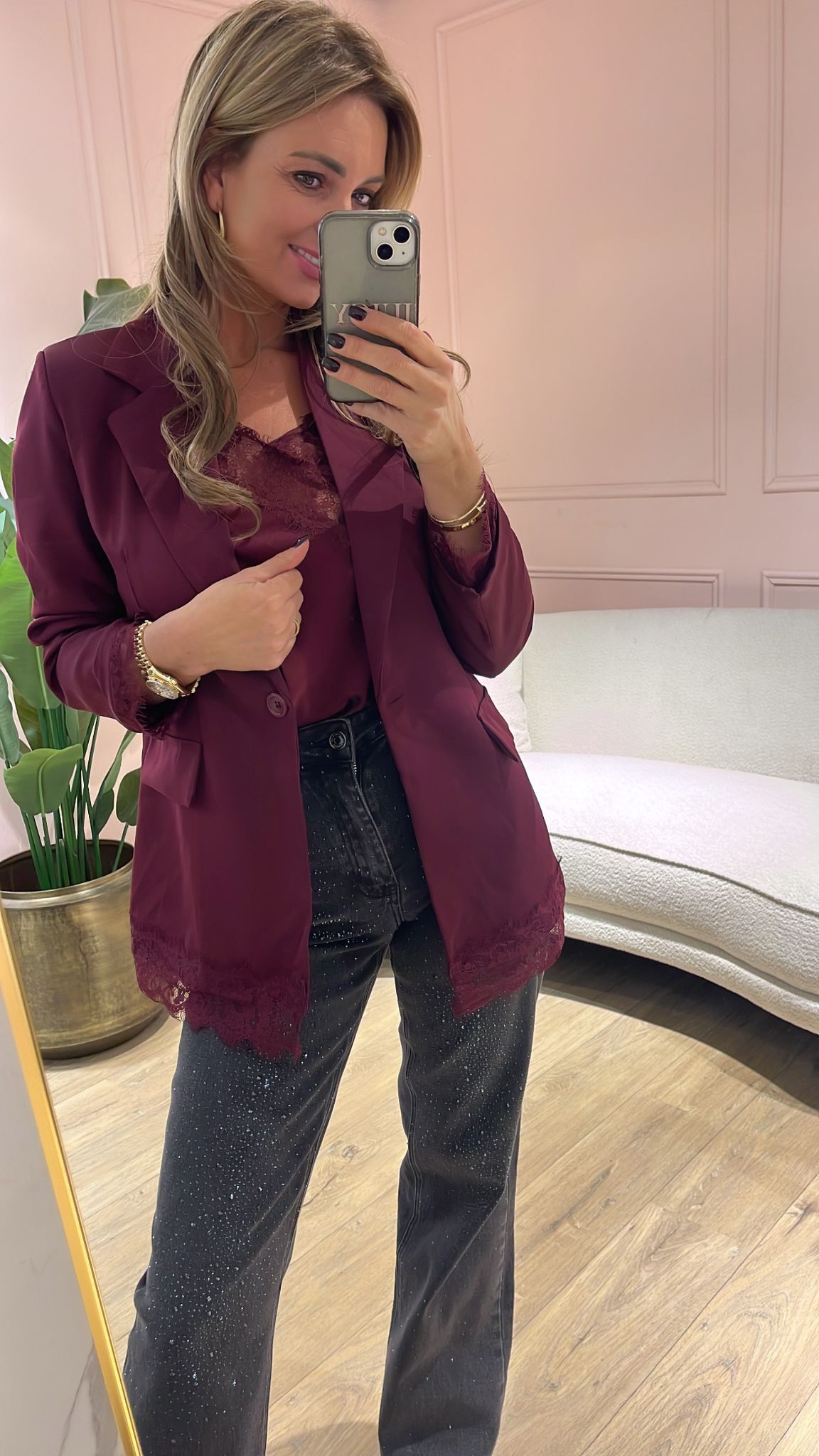 Blazer Bordeaux Lace Detail
