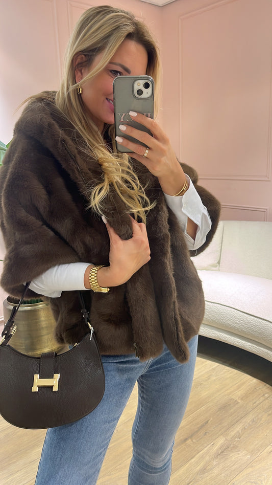 Jas Elise Donker Bruin Faux Fur