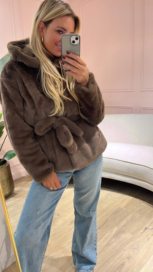 Faux Fur Jas Bruin