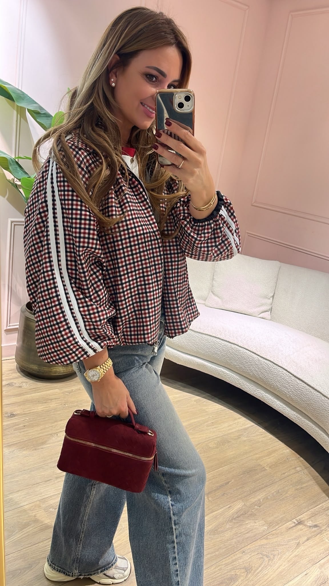 Retro Check Bomber - bordeaux/ zwart