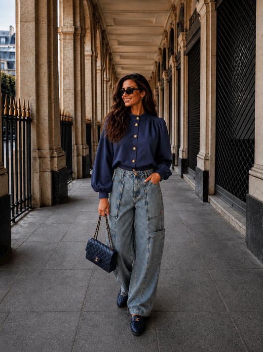 The Élodie Button Top - blauw