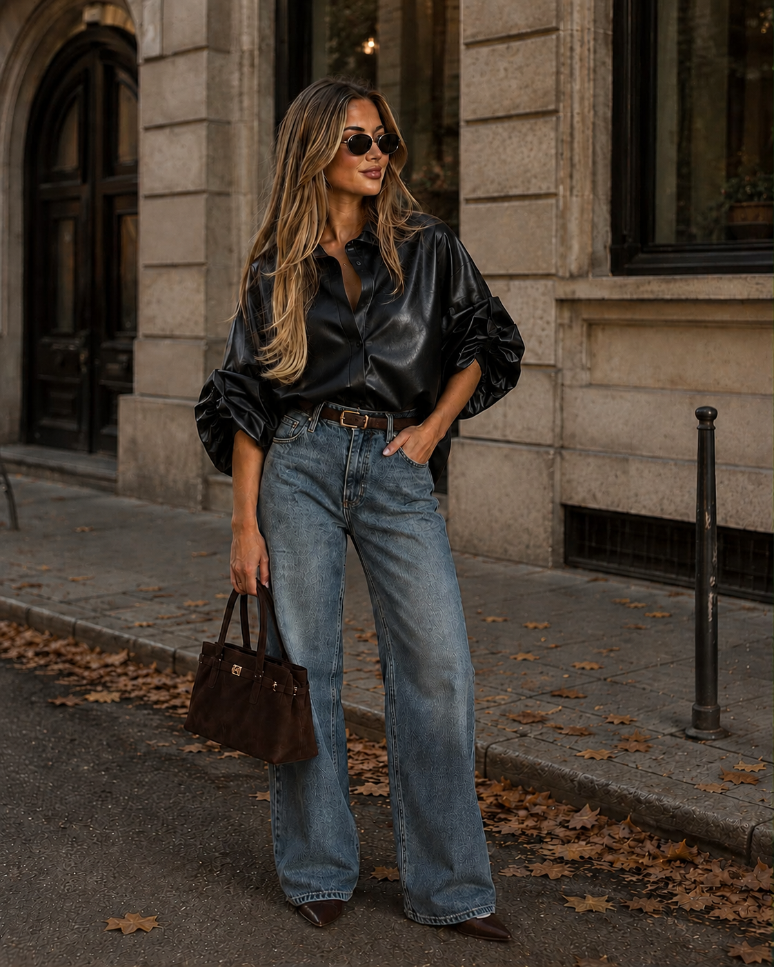 Valentina Leather-Look Blouse - zwart