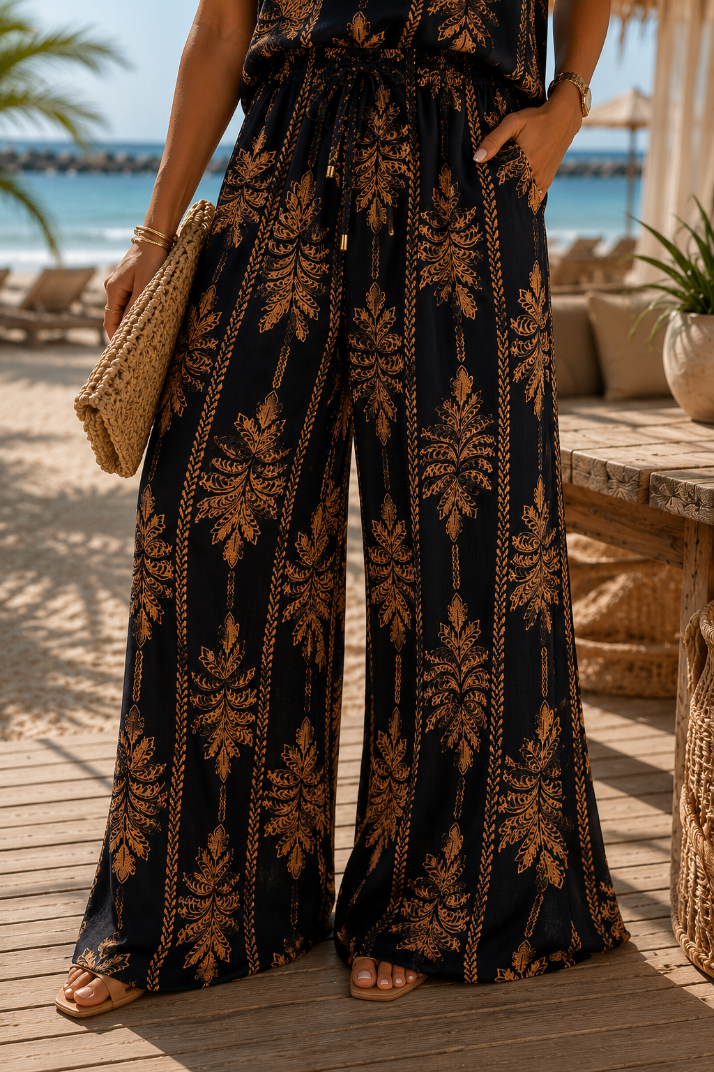 Palma Wide Leg Broek - zwart