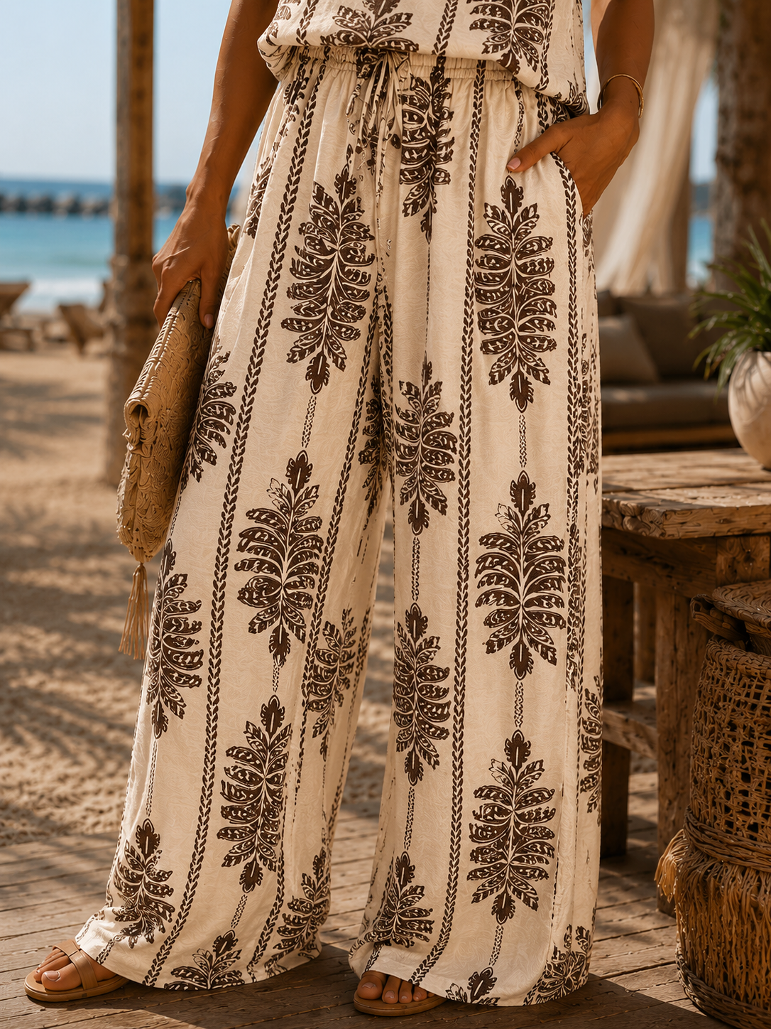Palma Wide Leg Broek - beige