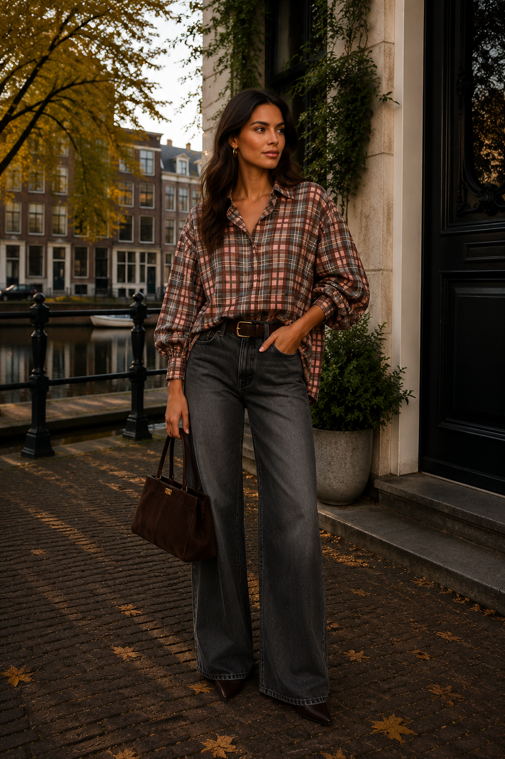 Elara Blouse - bruin met oudroze