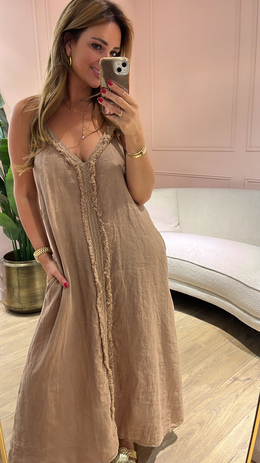SALE !! Jurk Lina Linnen- cognac