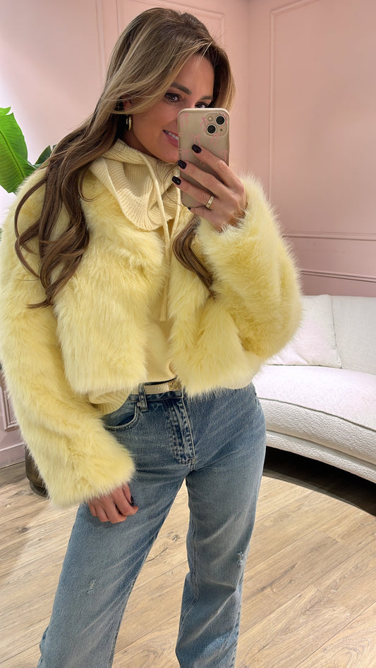 Faux Fur Jas Noe Geel