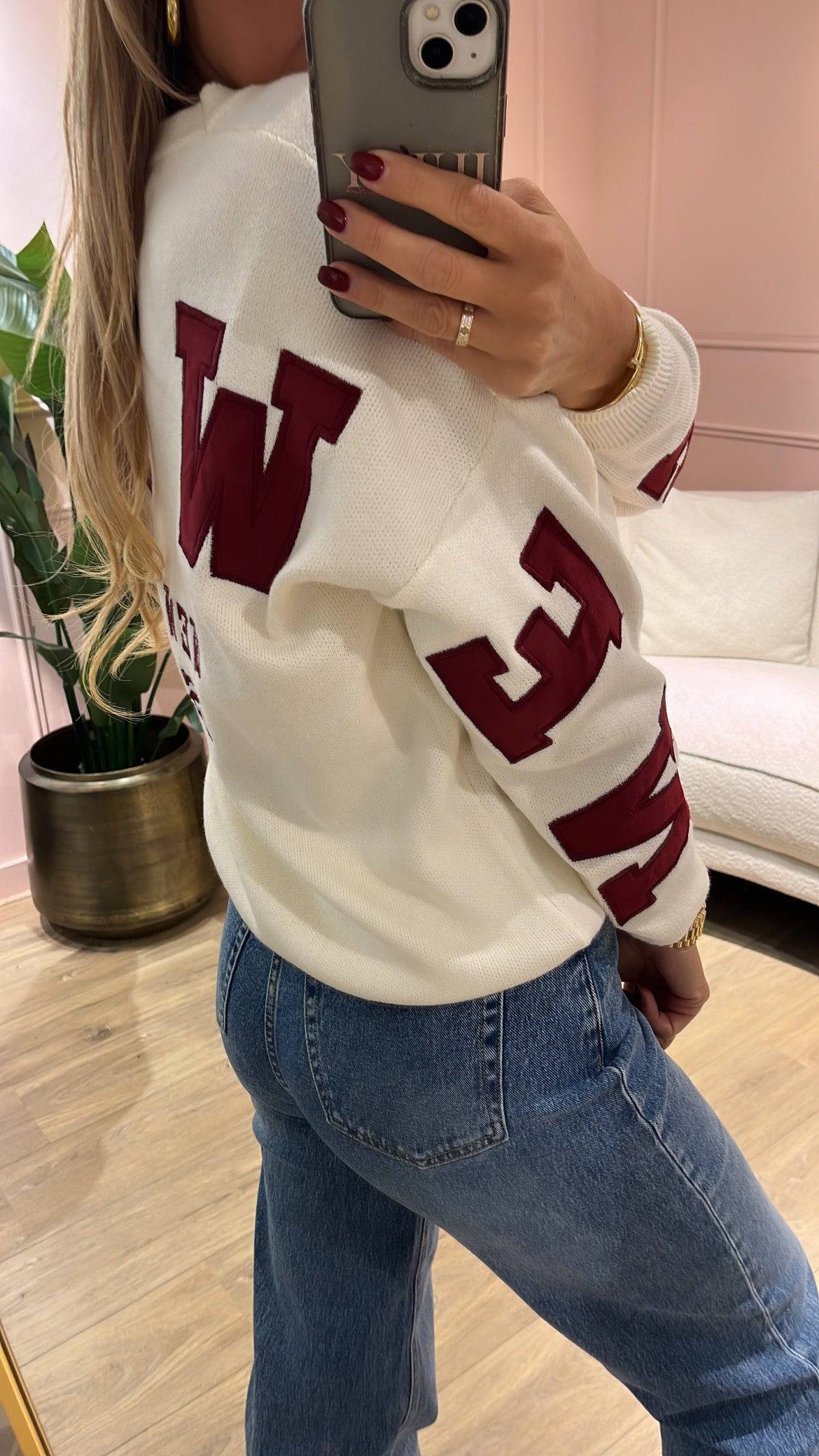 Trui New York Creme Bordeaux